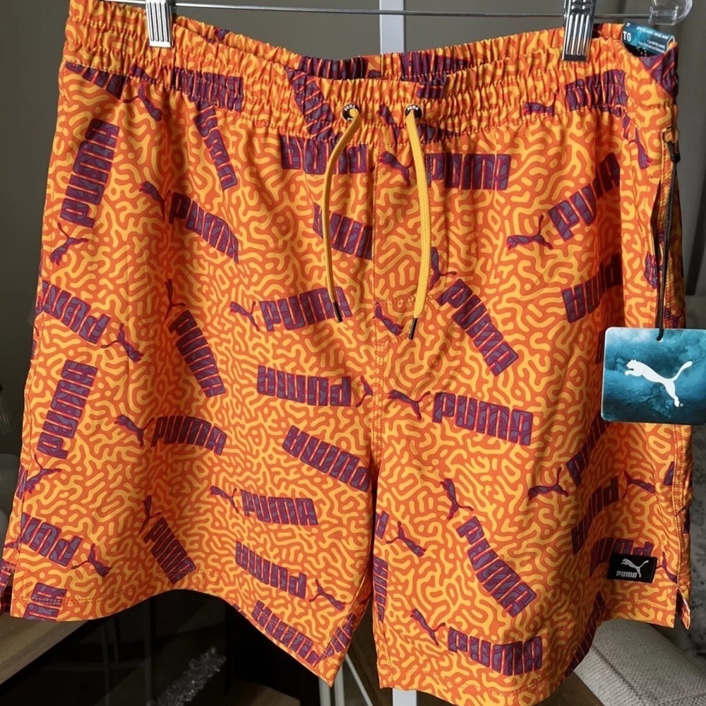 Puma No Fade Swim Trunk 7in Inseam Size XL Orange W/Logo Accent NEW $55 - Picture 2 of 11